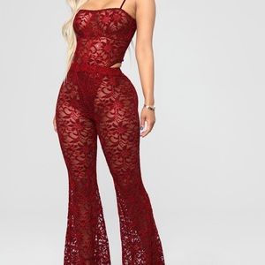 Two piece Burgundy Lace Set XS